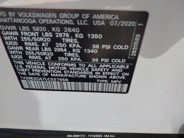 1V26E2CA7LC221558 Volkswagen Atlas Cross Sport 3.6l V6 Se W/technology/3.6l V6 Se W/technology R-line