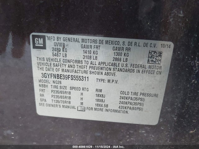2015 CADILLAC SRX 3GYFNBE39FS555311 Photo 8