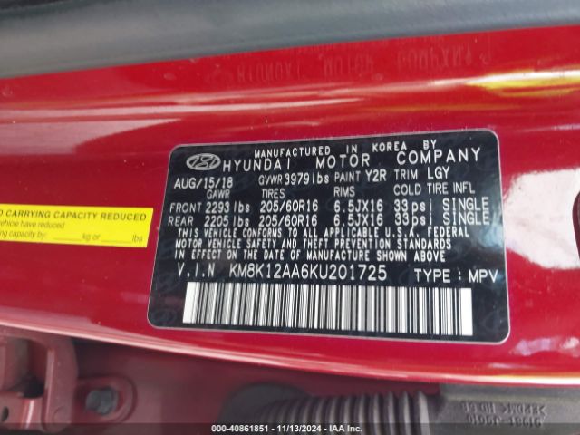 KM8K12AA6KU201725 Hyundai Kona Se