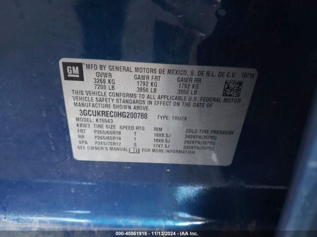 3GCUKREC0HG200788 Chevrolet Silverado 1500 2lt