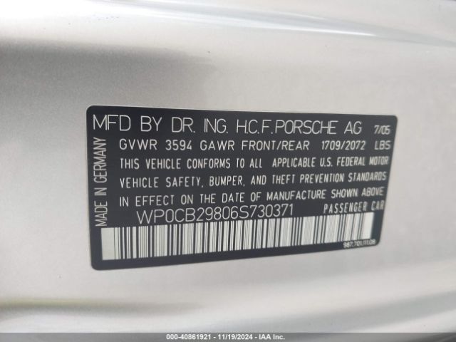 2006 PORSCHE BOXSTER WP0CB29806S730371 Photo 8