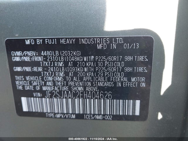 Subaru 2.5na u5 2014 JF2SJAAC2EH404626 Image 20