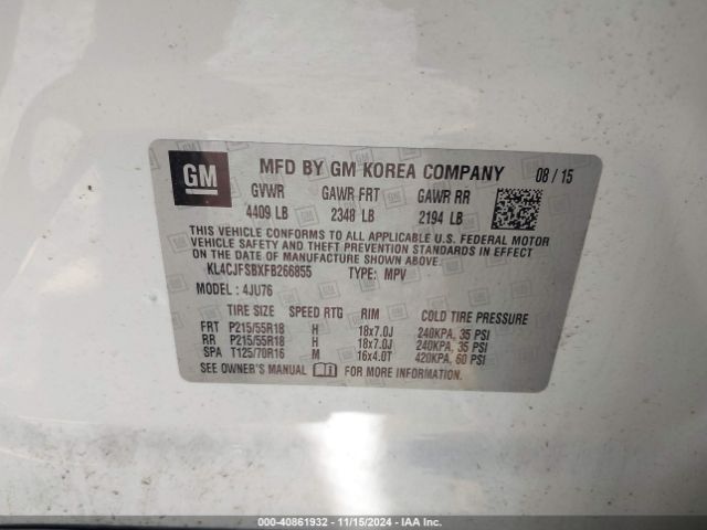 KL4CJFSBXFB266855 Buick Encore Convenience