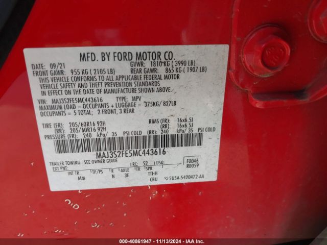 MAJ3S2FE5MC443616 Ford ECOSPORT S