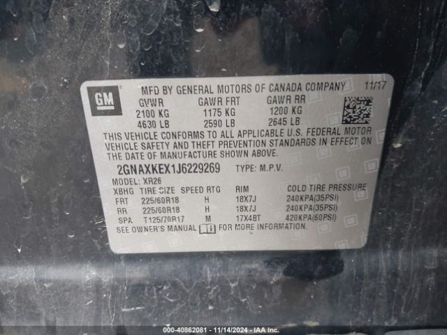 2GNAXKEX1J6229269 Chevrolet EQUINOX LT
