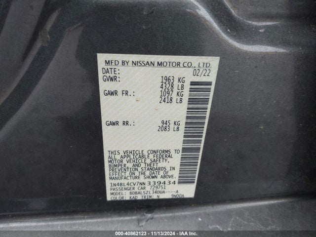 Nissan Altima Sr Fwd 2022 1N4BL4CV7NN339434 Image 9