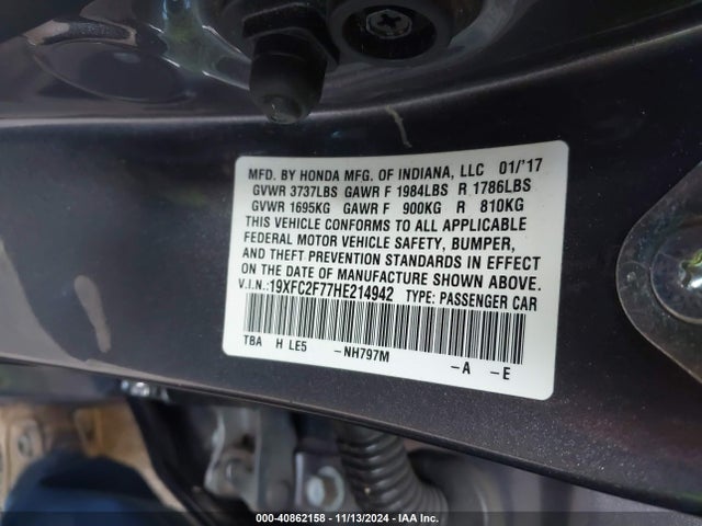 Honda CIVIC EX 2017 19XFC2F77HE214942 Image 9