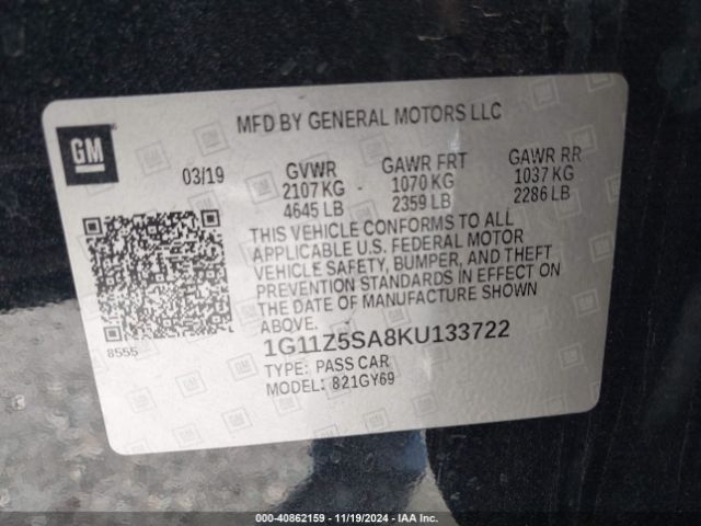 1G11Z5SA8KU133722 Chevrolet IMPALA LT