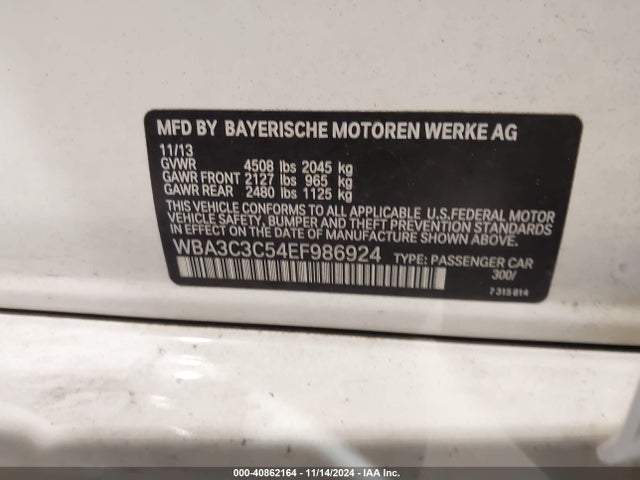 BMW 320i Xdrive 2014 WBA3C3C54EF986924 Image 9