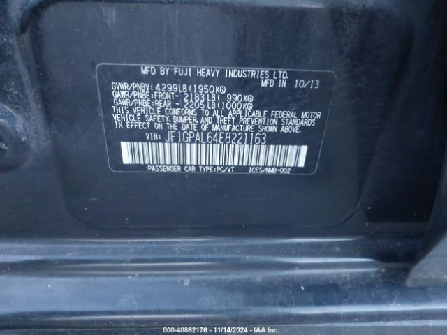 JF1GPAL64E8221163 Subaru Impreza 2.0i Sport Premium