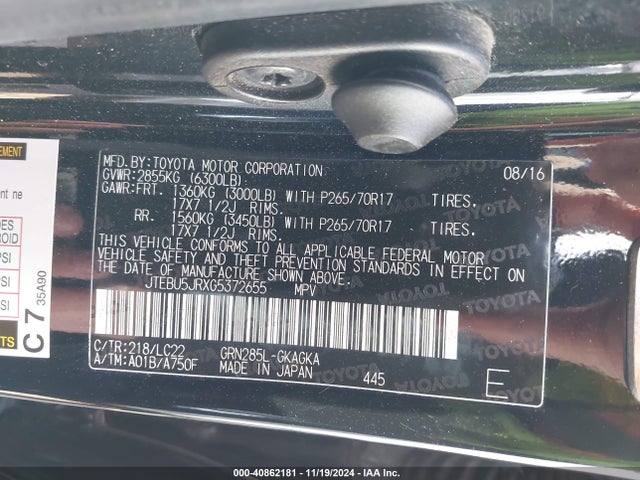 Toyota 4runner Trail Premium 2016 JTEBU5JRXG5372655 Image 9