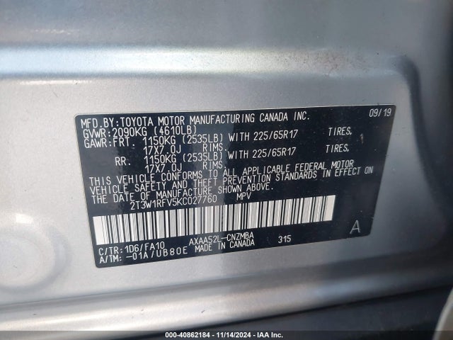 Toyota Rav4 Xle 2019 2T3W1RFV5KC027760 Image 9