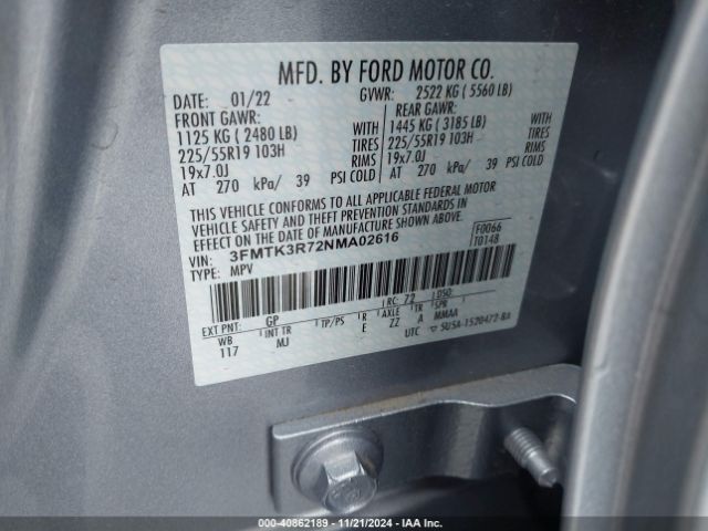 3FMTK3R72NMA02616 Ford Mustang Mach-e Premium