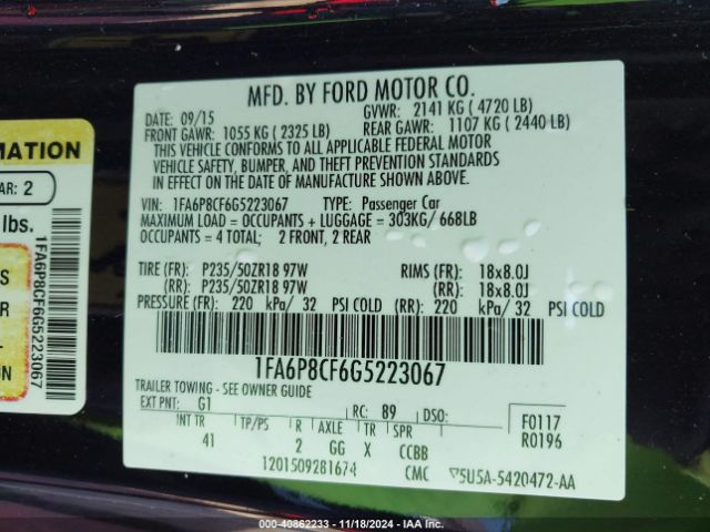 1FA6P8CF6G5223067 Ford Mustang Gt Premium