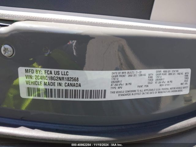 2C4RC1BG2NR182568 Chrysler Pacifica Touring L