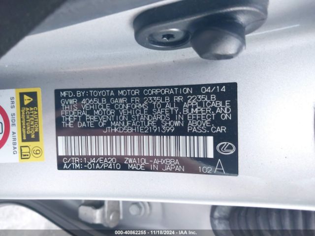 JTHKD5BH1E2191399 Lexus CT 200H