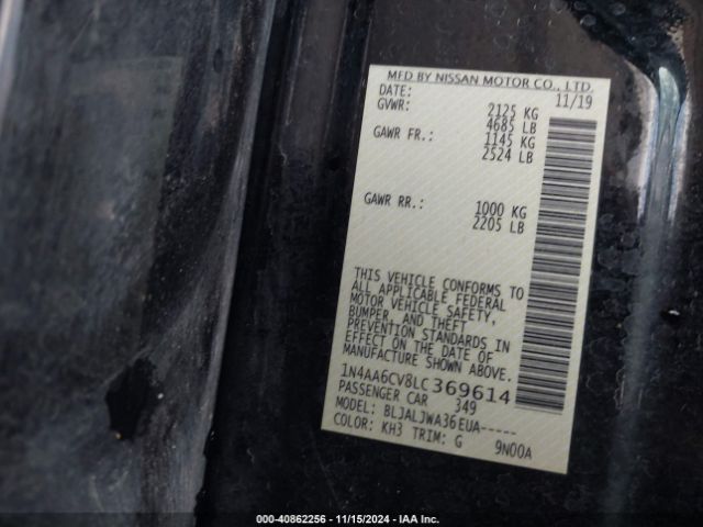 1N4AA6CV8LC369614 Nissan Maxima Sv Xtronic Cvt