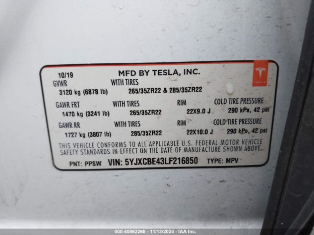 5YJXCBE43LF216850 Tesla Model X Performance Dual Motor All-wheel Drive