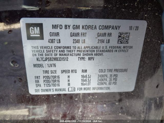 KL7CJPSB2MB331512 Chevrolet Trax Awd Lt