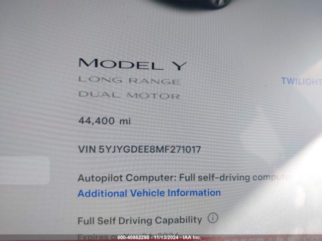 2021 TESLA MODEL Y 5YJYGDEE8MF271017 Photo 6