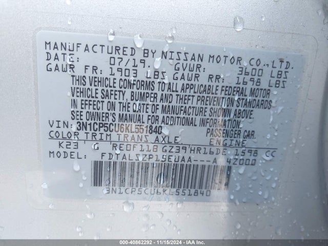 Nissan KICKS SV 2019 3N1CP5CU6KL551840 Image 9