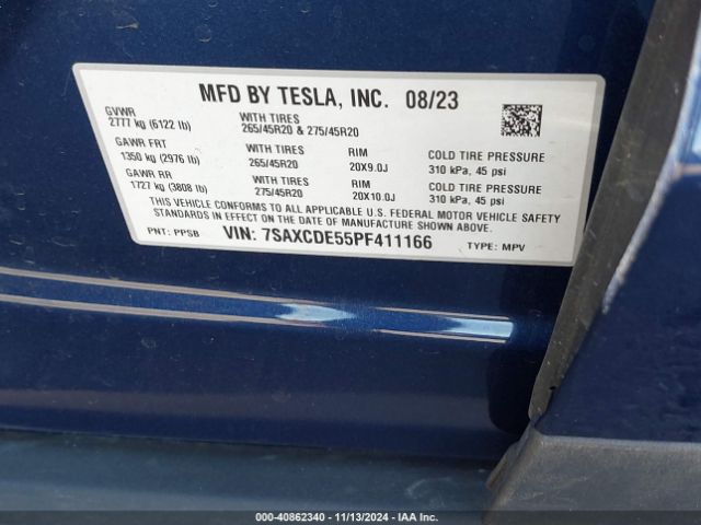 7SAXCDE55PF411166 Tesla Model X Dual Motor All-wheel Drive/standard Range