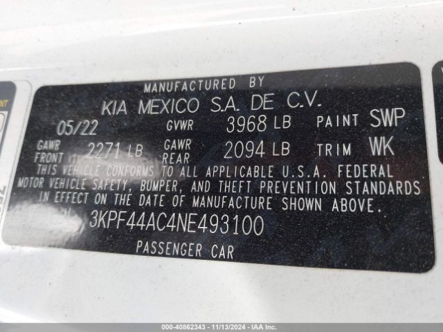 3KPF44AC4NE493100 KIA FORTE GT