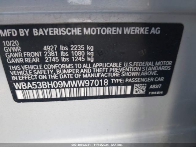 WBA53BH09MWW97018 BMW 530I