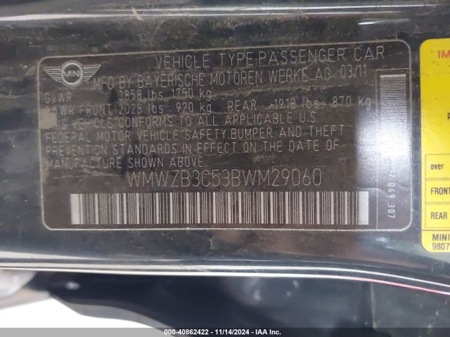 2011 MINI COOPER COUNTRYMAN WMWZB3C53BWM29060 Photo 8