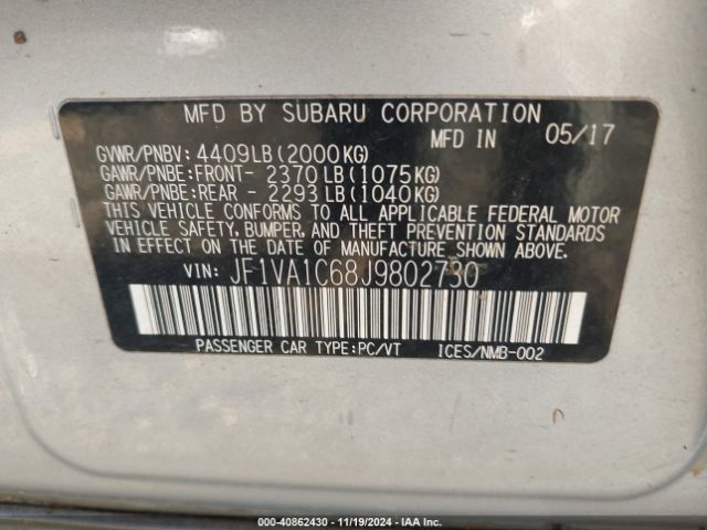 JF1VA1C68J9802730 Subaru Wrx Premium
