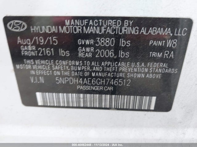 Hyundai ELANTRA SE 2016 5NPDH4AE6GH746512 Image 9