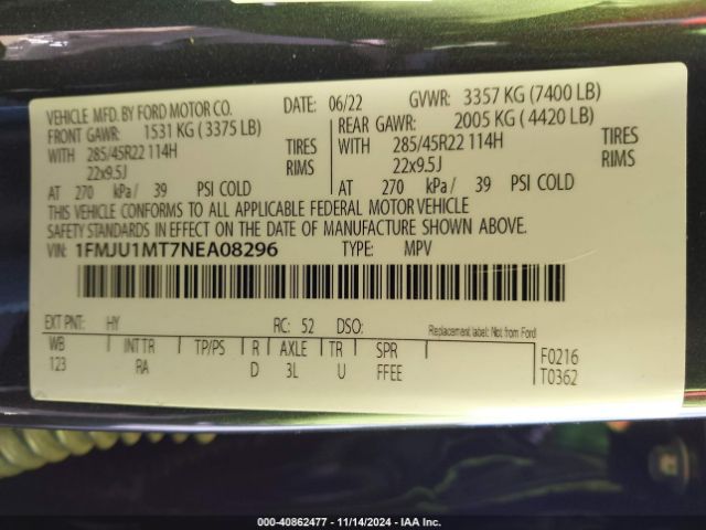 1FMJU1MT7NEA08296 Ford Expedition Platinum