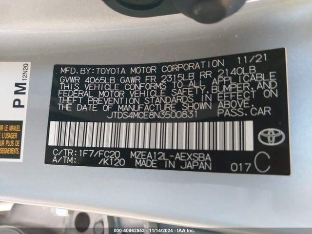 Toyota COROLLA SE 2022 JTDS4MCE8N3500831 Image 9
