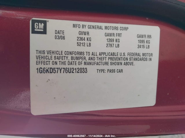 2006 CADILLAC DTS 1G6KD57Y76U212033 Photo 8