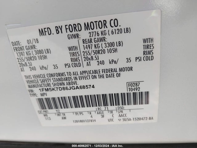 Ford EXPLORER XLT 2018 1FM5K7D86JGA68574 Image 9