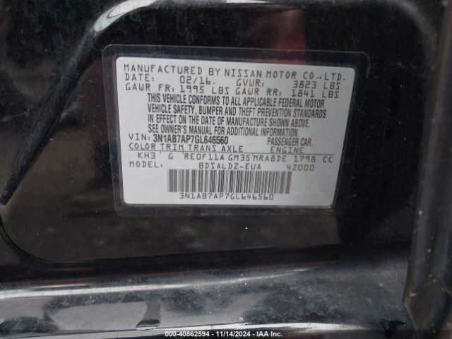 3N1AB7AP7GL646560 Nissan Sentra Fe+ S/s/sl/sr/sv