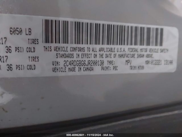2C4RDGBG6JR200130 Dodge Grand Caravan Se Plus
