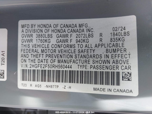 Honda Civic Sport 2024 2HGFE2F50RH560444 Image 9
