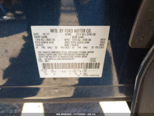 2FMPK4J98HBB54037 Ford EDGE SEL