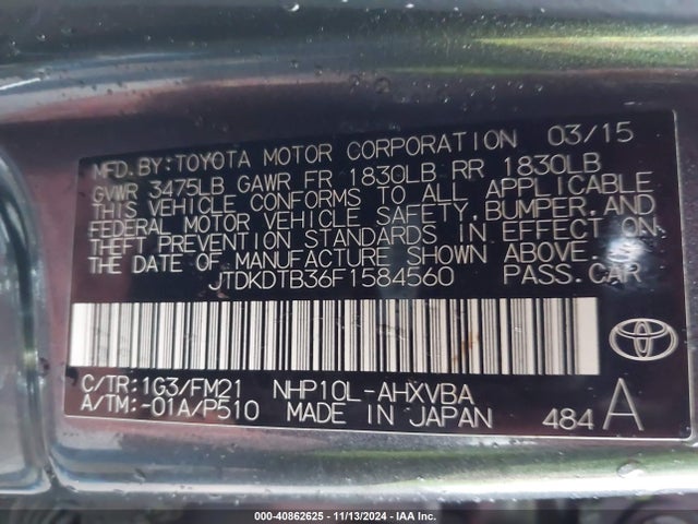 JTDKDTB36F1584560 Toyota Prius C Two