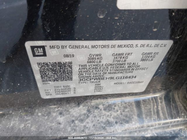 3GCPWBEH9LG116434 Chevrolet Silverado 1500 2wd  Short Bed Custom