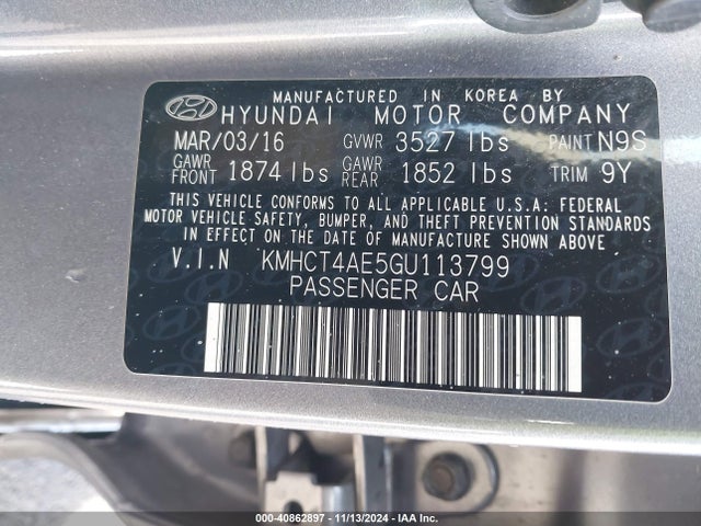 KMHCT4AE5GU113799 Hyundai ACCENT SE