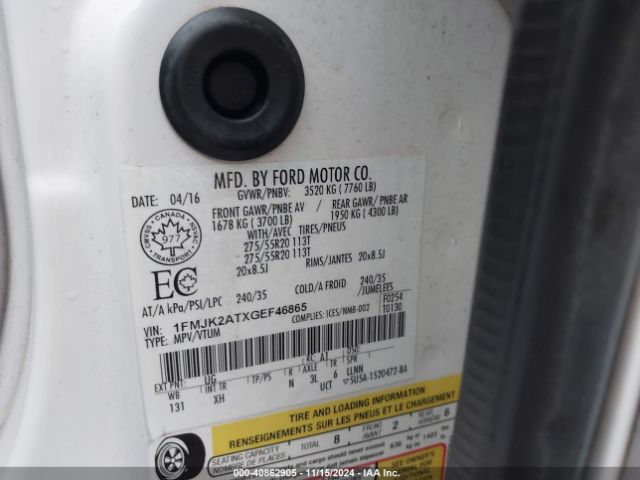 1FMJK2ATXGEF46865 Ford Expedition Max Limited