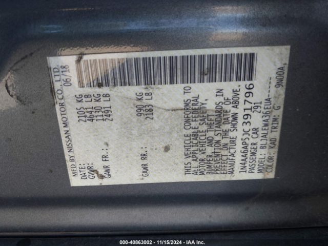 1N4AA6AP5JC391796 Nissan Maxima 3.5 Sl