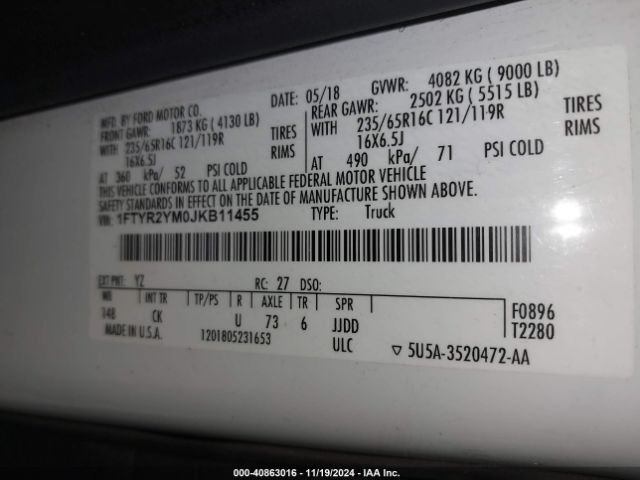 1FTYR2YM0JKB11455 Ford Transit-250