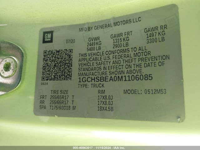 1GCHSBEA0M1106085 Chevrolet Colorado 2wd  Long Box Wt