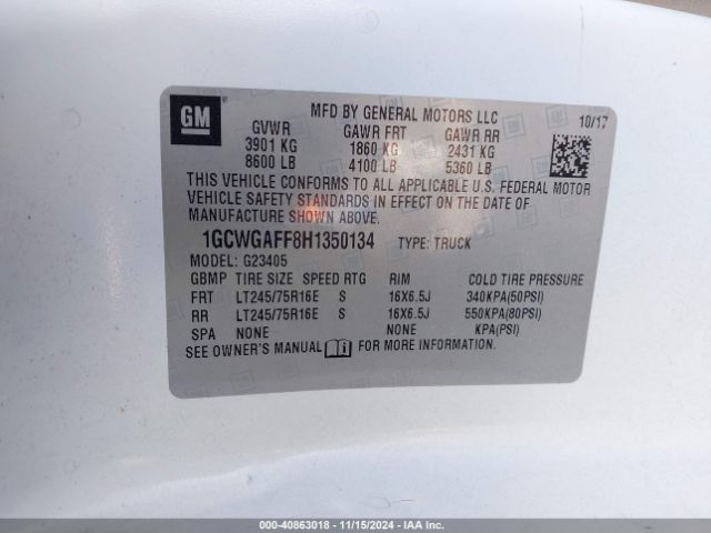 1GCWGAFF8H1350134 Chevrolet Express 2500 Work Van