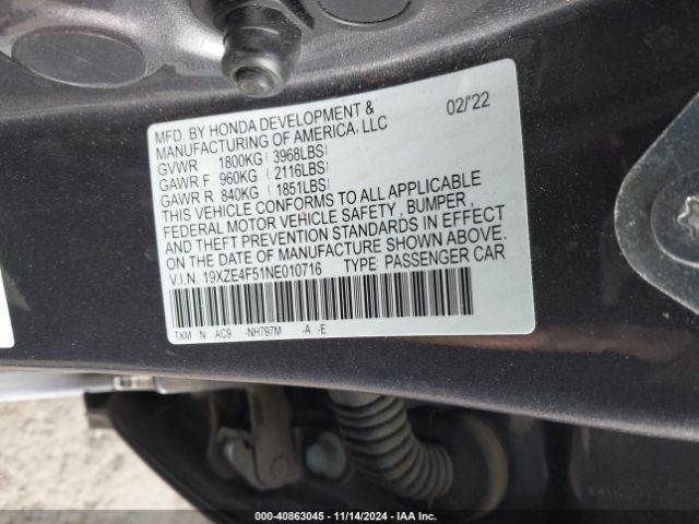 19XZE4F51NE010716 Honda INSIGHT EX