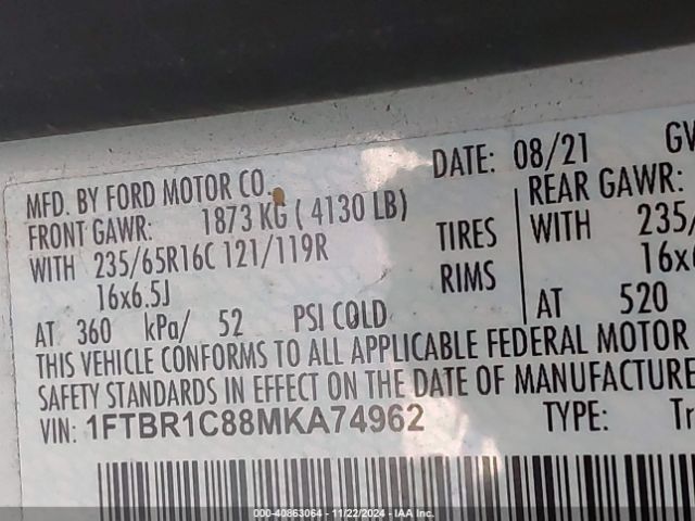 1FTBR1C88MKA74962 Ford Transit-250 Cargo Van