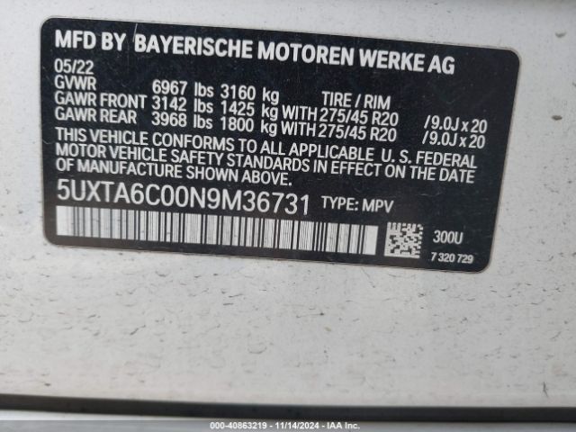 5UXTA6C00N9M36731 BMW X5 Phev Xdrive45e